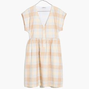 Madewell Cap-Sleeve Button-Front Mini Dress in Plaid